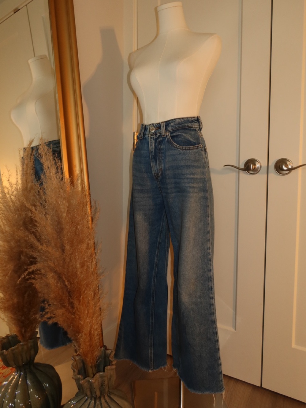 70s Flare Blue Jeans with Modern Hem